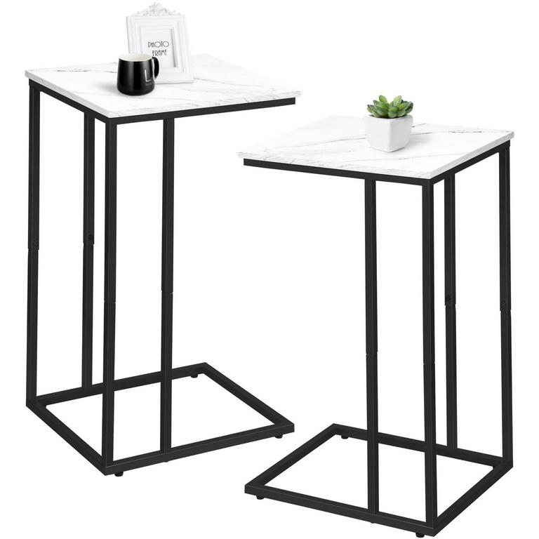 C SHAPED MARBLE END TABLES
