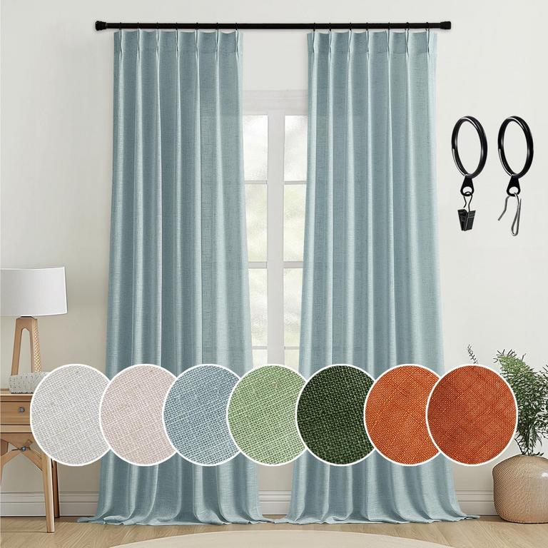 MIULEE BLUE LINEN CURTAINS 2PK 108"L