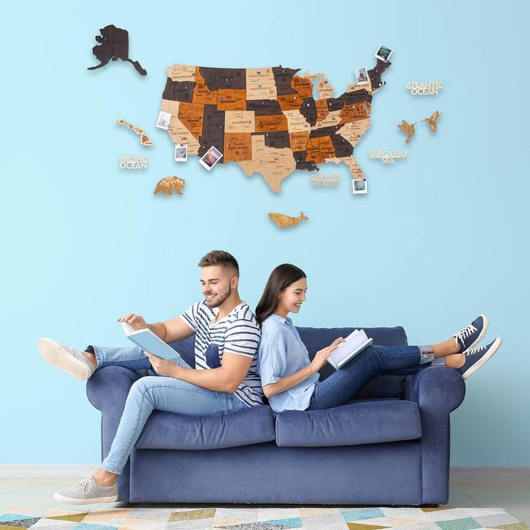HYPERI 37.5IN X 60IN USA MAP WALL ART