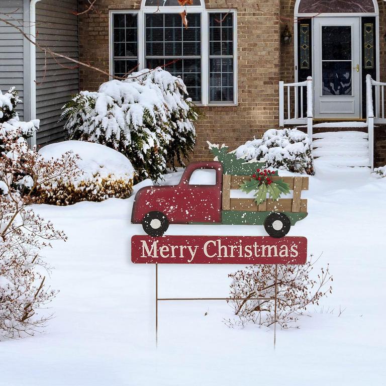 GLITZHOME CHRISTMAS TRUCK YARD STAKE 32IN