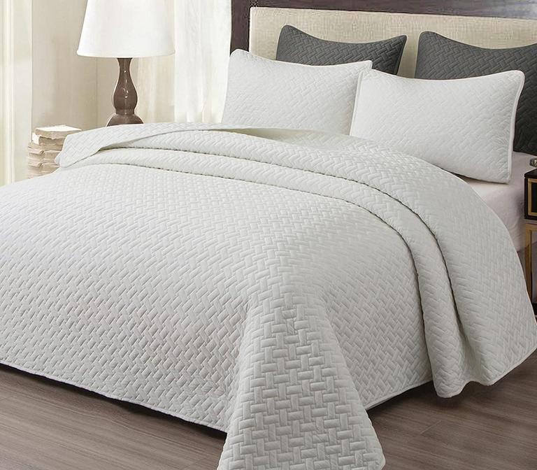EMME TWIN WHITE QUILT SET 2PC