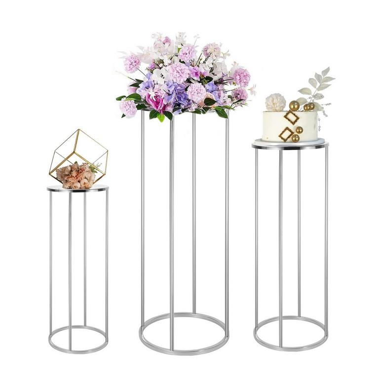 LANLONG SILVER CYLINDER PEDESTAL STANDS 3PCS