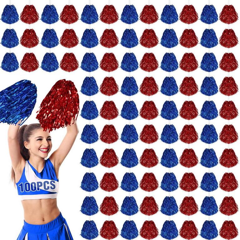 HANAIVE 100PK POM POMS BLUE & RED