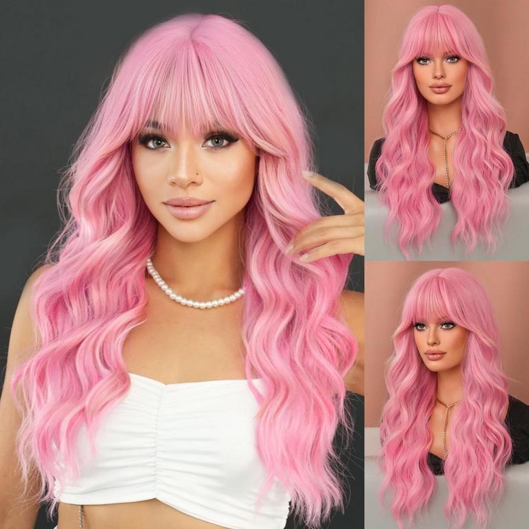 24IN WAVY PINK WIG