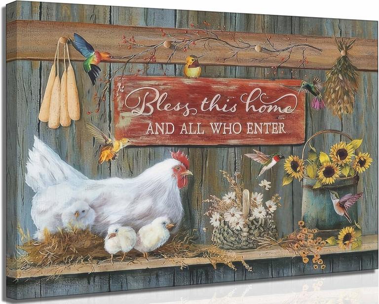 UZXTFQU FARMHOUSE CHICKEN WALL ART 24IN X 16IN