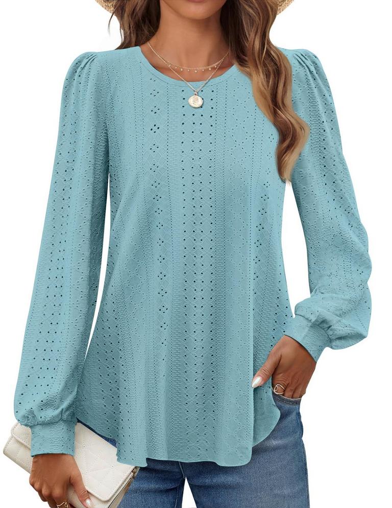 FANTASLOOK WOMENS M BLUSH EYELET SHIRT