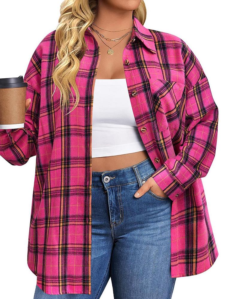 FANTASLOOK WOMENS 4XL PLAID SHIRT