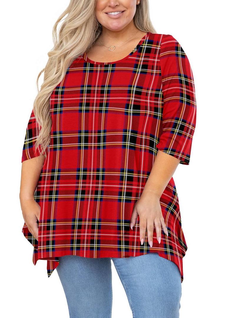 SHOWMALL PLAID 3X TOP FOR WOMEN