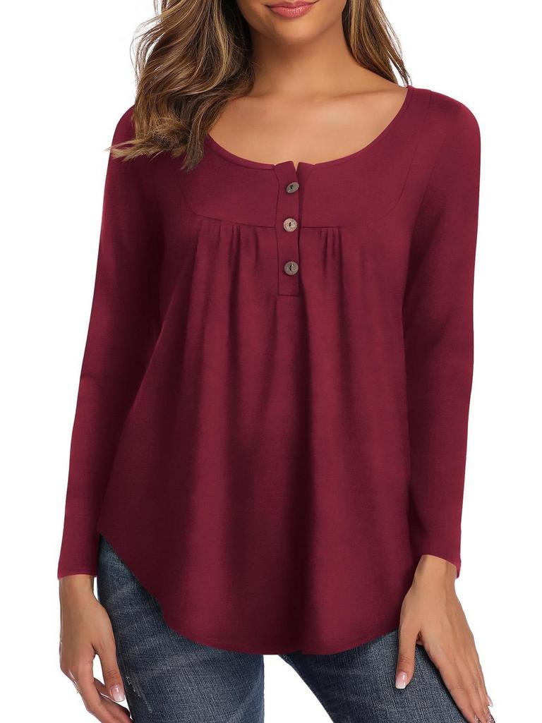 AMORETU WOMENS M HENLEY TOP