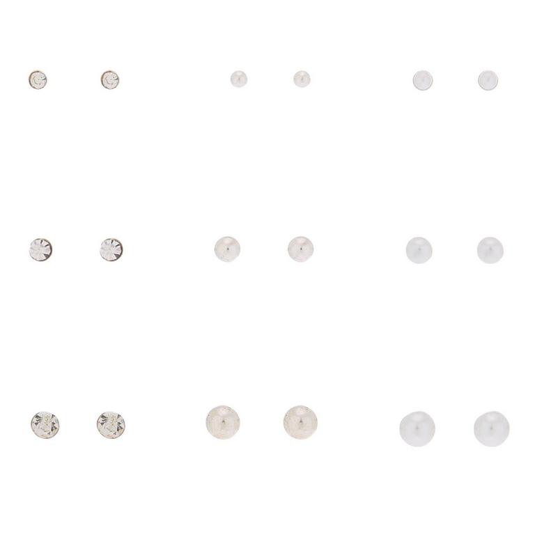 CLAIRES SILVER STUD EARRINGS 9 PAIRS 