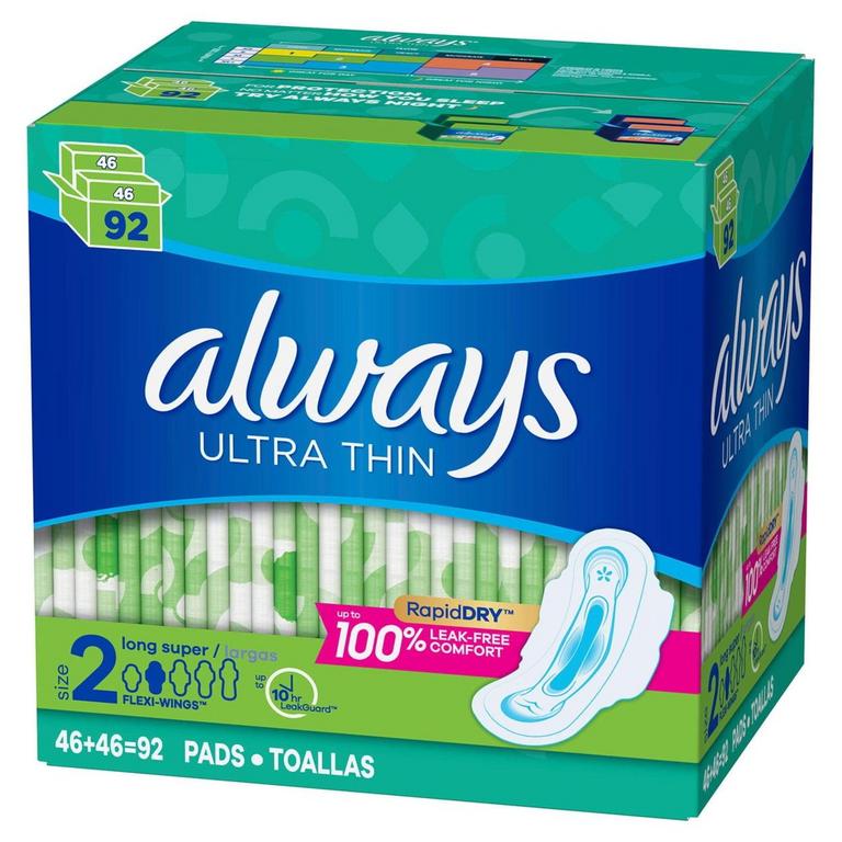 ALWAYS ULTRA THIN PADS SIZE 2 92PK