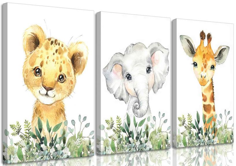 UZXTFQU SAFARI ANIMAL 16IN X 24IN WALL ART 3PCS 