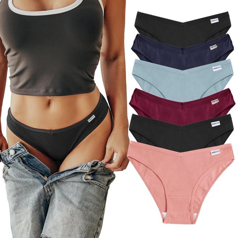 FINETOO WOMENS COTTON BIKINI PANTIES M 6PK