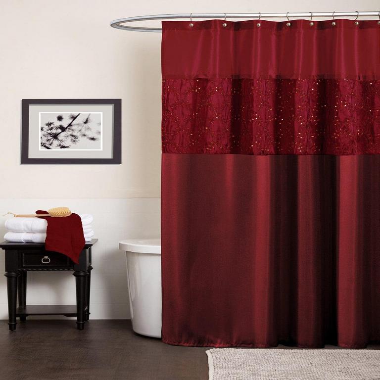 LUSH DECOR RED SHOWER CURTAIN 72IN X 72IN 