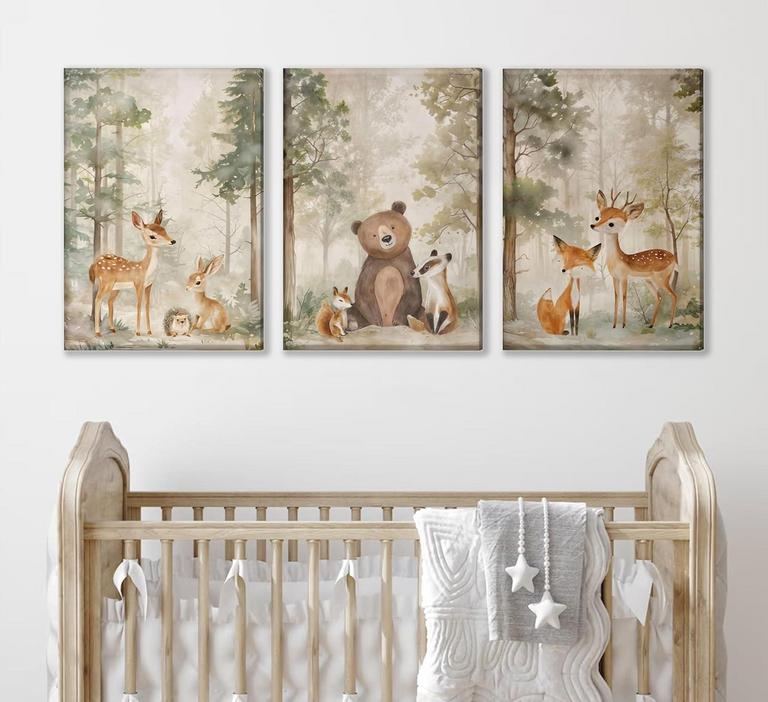MIZILI WOODLAND ANIMALS 3PC 16IN X 24IN WALL ART