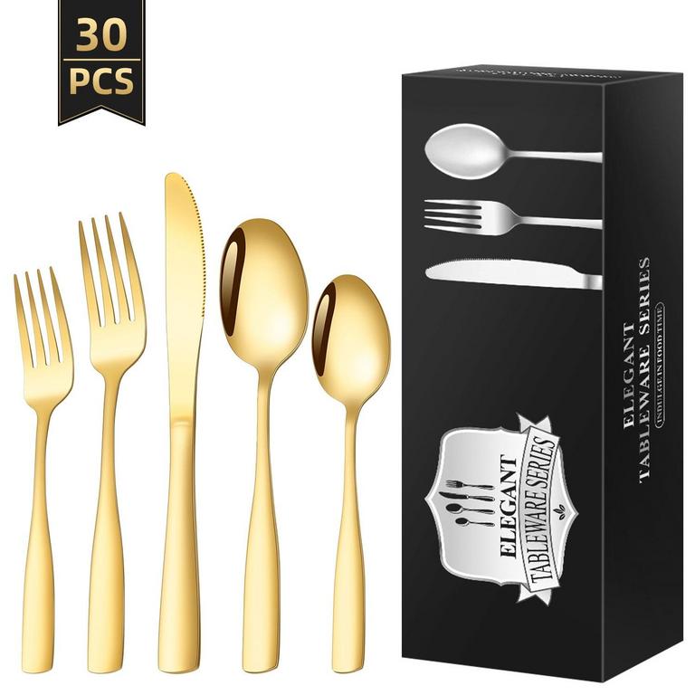 TINANA 30PC GOLD FLATWARE SET FOR 6