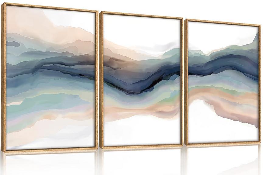 HLNIUC BLUE ABSTRACT ART 3PC 16IN X 24IN 