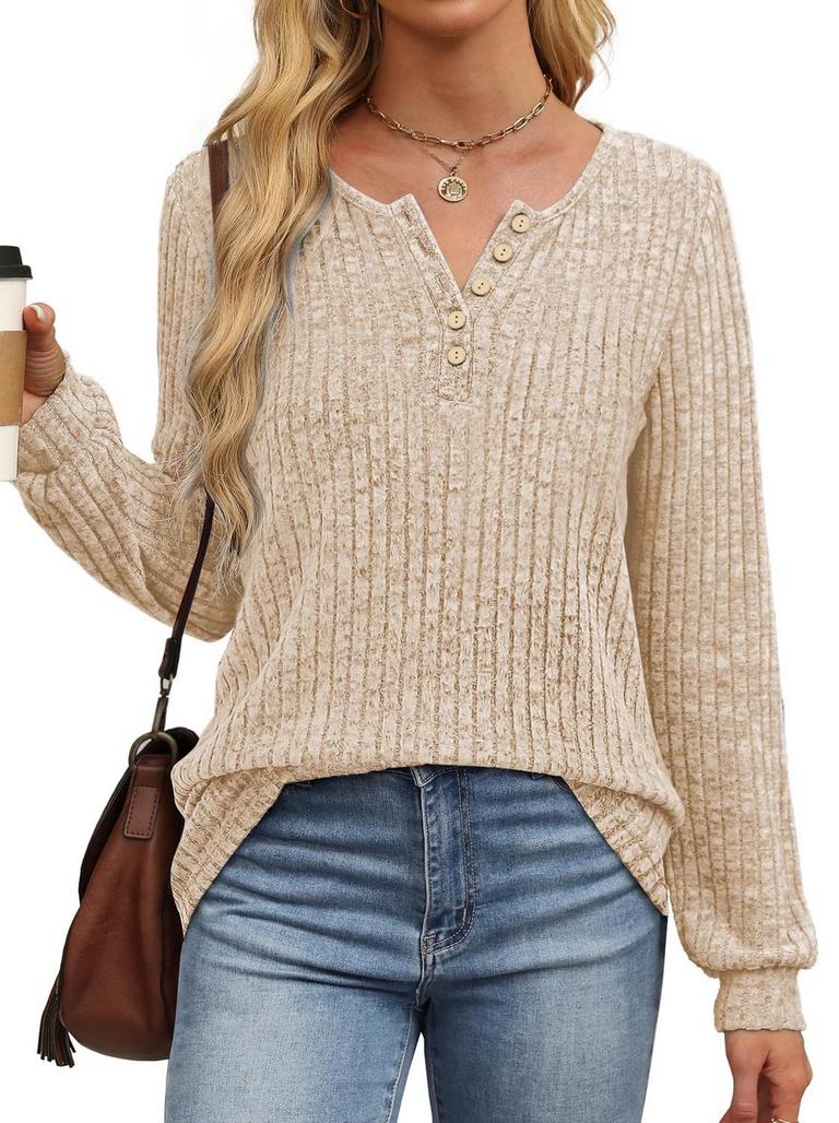 FANTASLOOK WOMENS L HENLEY TOP