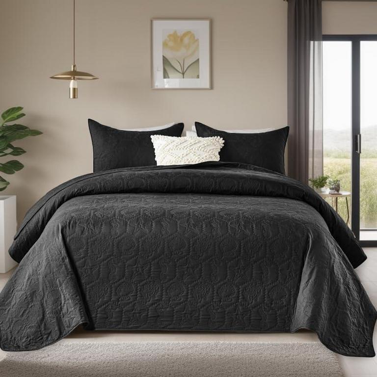 ALAOOKKA KING QUILT SET BLACK 3PC