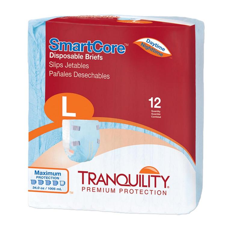 TRANQUILITY ADULT INCONTINENCE BRIEFS L 12PK