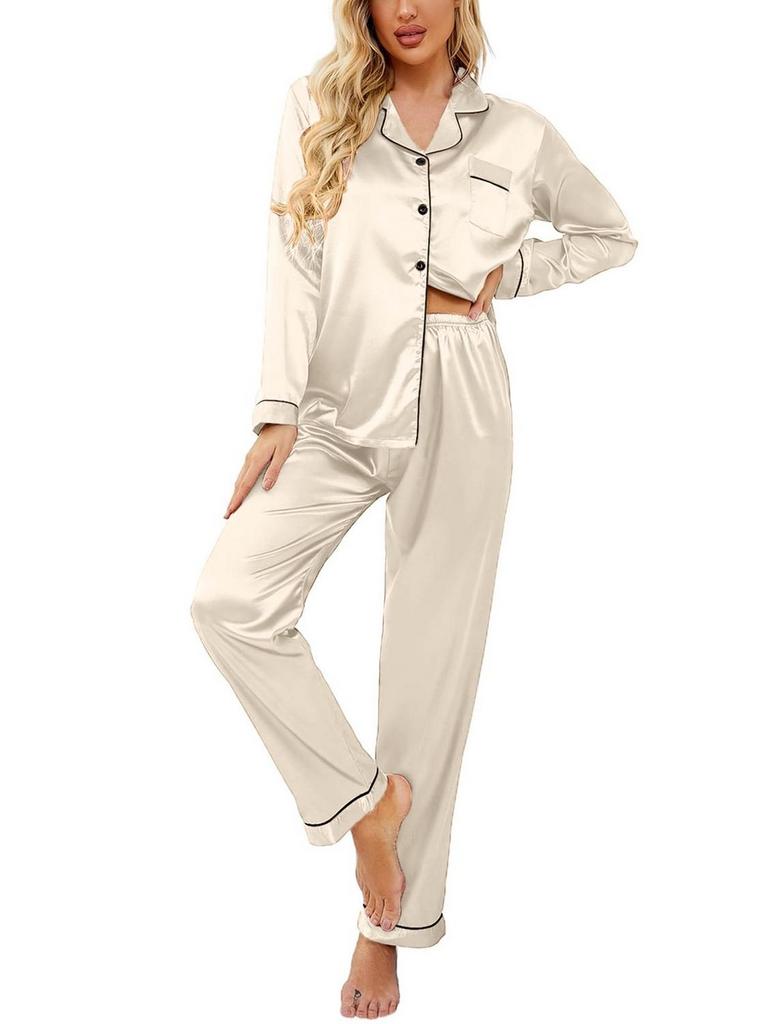 DAKIMOE WOMENS S SILKY SATIN PAJAMA SET