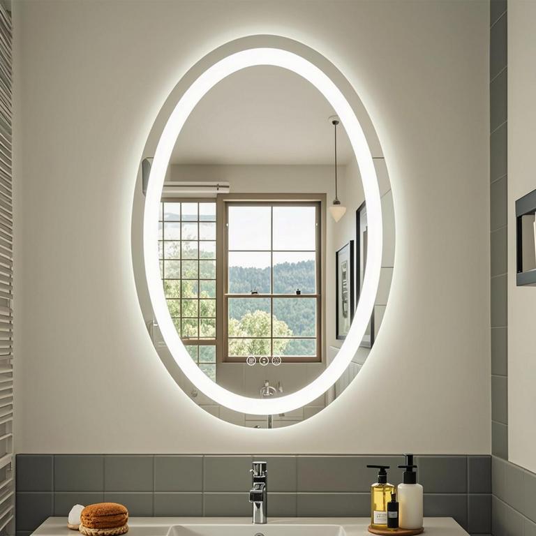 SMIROR OVAL LED BATHROOM MIRROR 28IN X 20IN