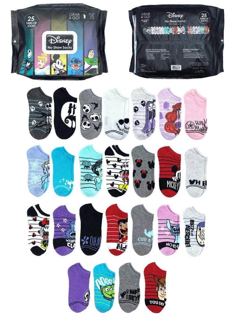 DISNEY WOMEN'S NO SHOW SOCKS 25PK SZ 4-10