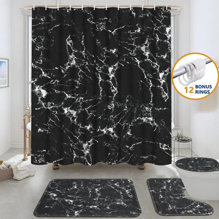 FRAMICS MARBLE SHOWER CURTAIN & RUG SET 
