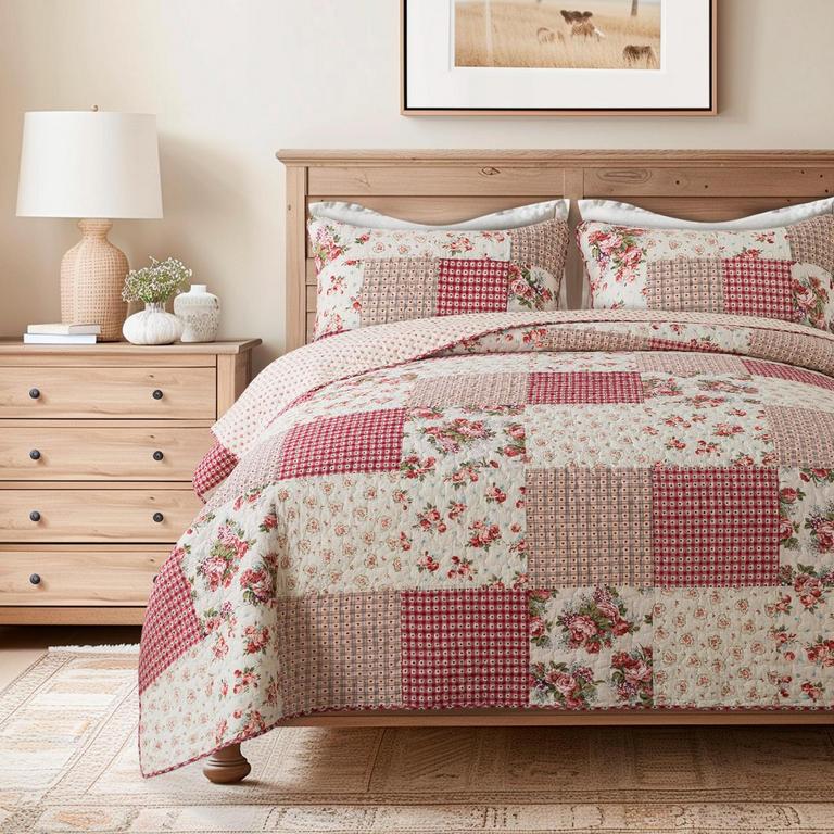 SLPR COUNTRY ROSES QUILT SET QUEEN