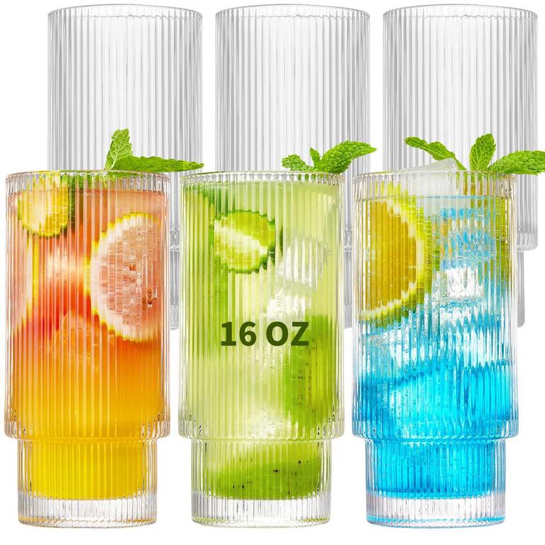 QIPECEDM 6PK RIBBED GLASSES