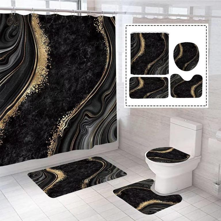 EMHOME 4PCS SHOWER CURTAIN BATH MAT SET
