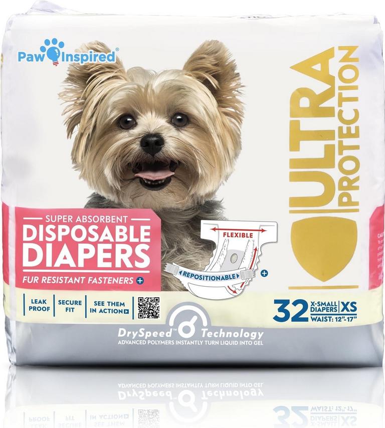 PAW INSPIRED DOG DIAPERS XS 32PK