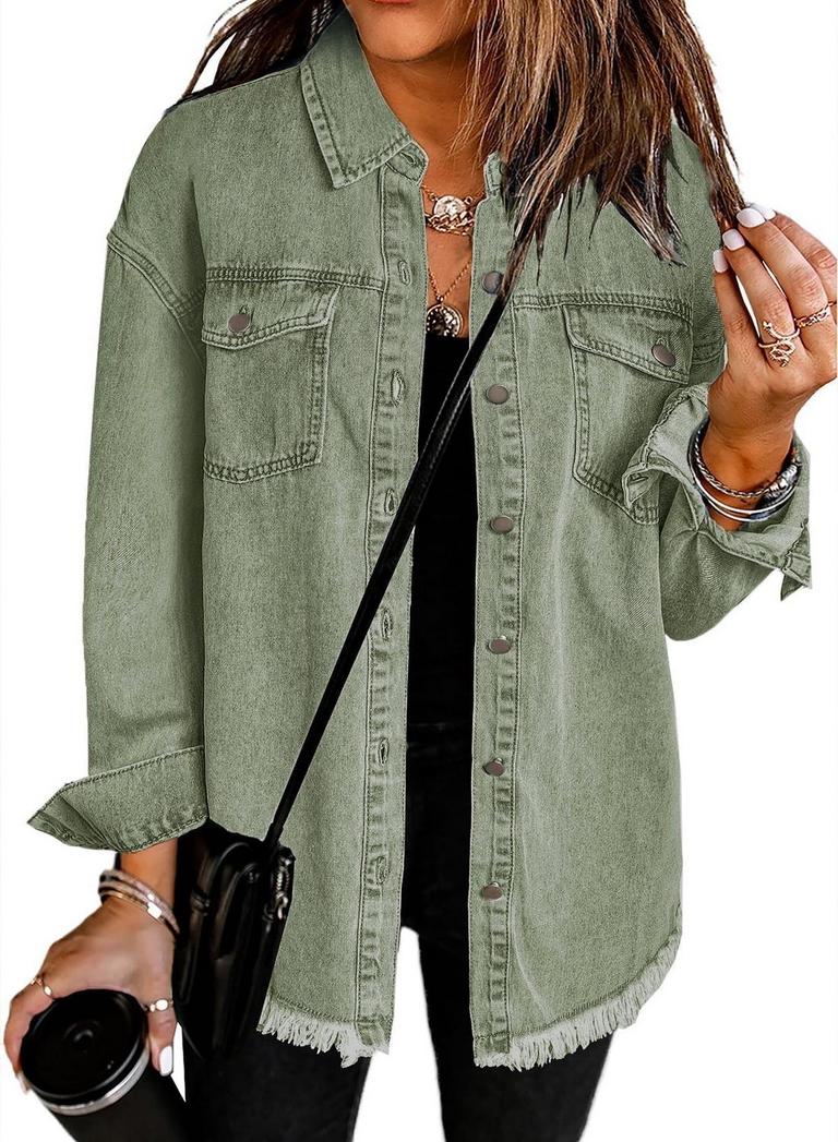 SHEWIN WOMENS M DISTRESSED DENIM JACKET