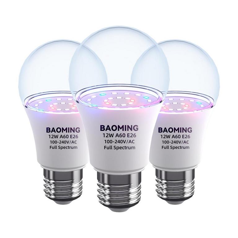 BAOMING 12W LED GROW LIGHT BULBS 3PK