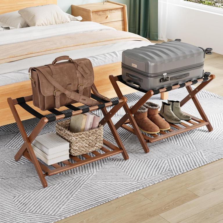 SMUXEE WALNUT LUGGAGE RACKS 2PK