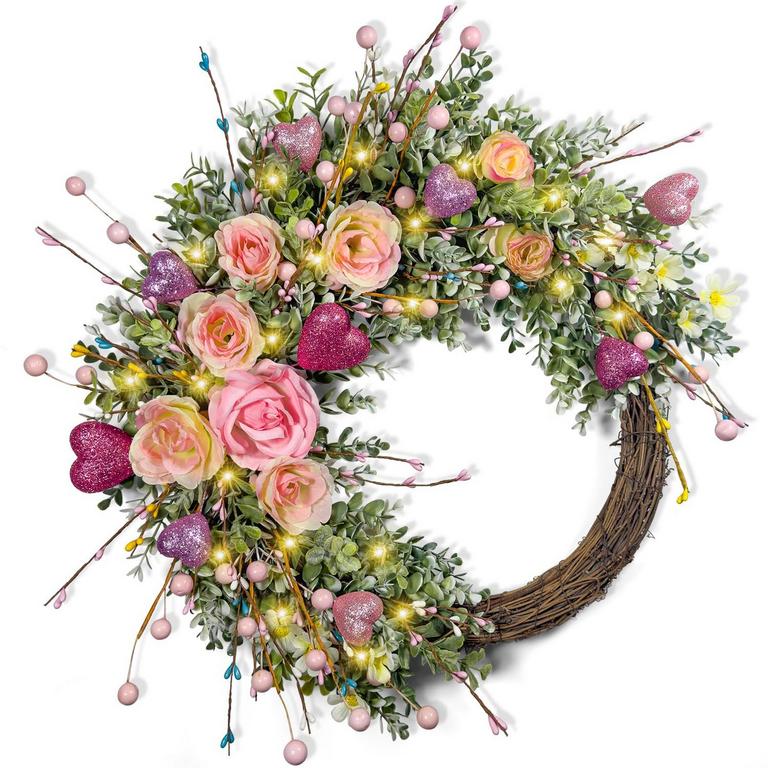 TECHKEN 21IN PINK ROSE WREATH