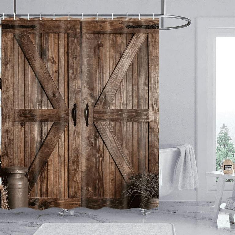 DRGILAU RUSTIC BARN DOOR SHOWER CURTAIN 72IN X 75IN