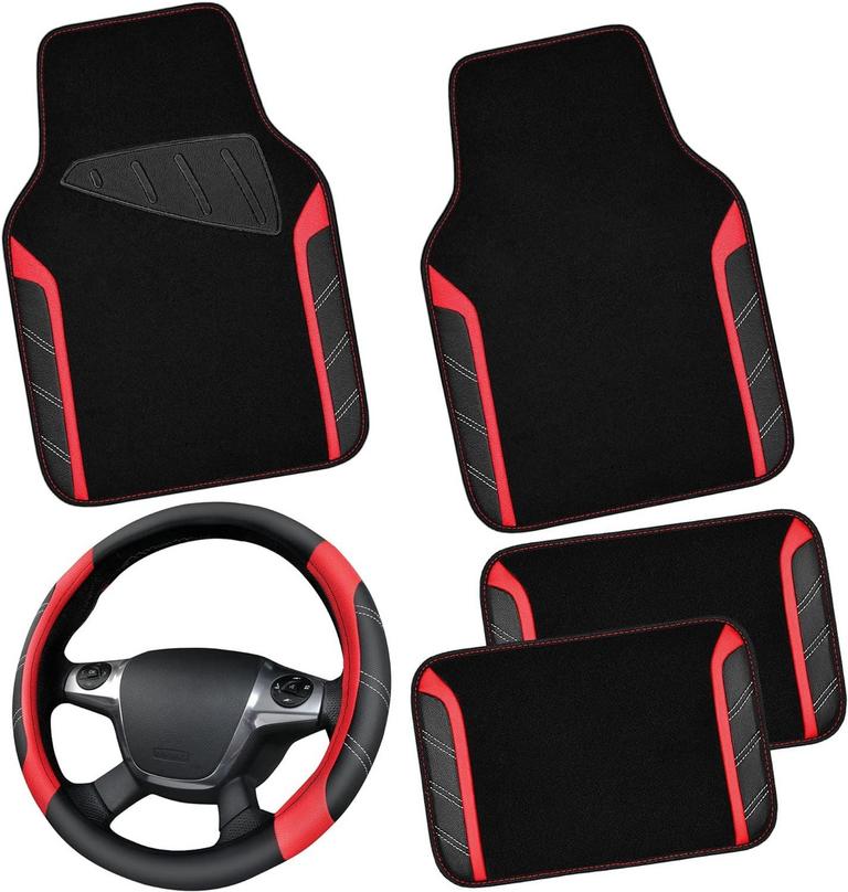 CAR PASS STEERING WHEEL COVER FLOOR MAT SET