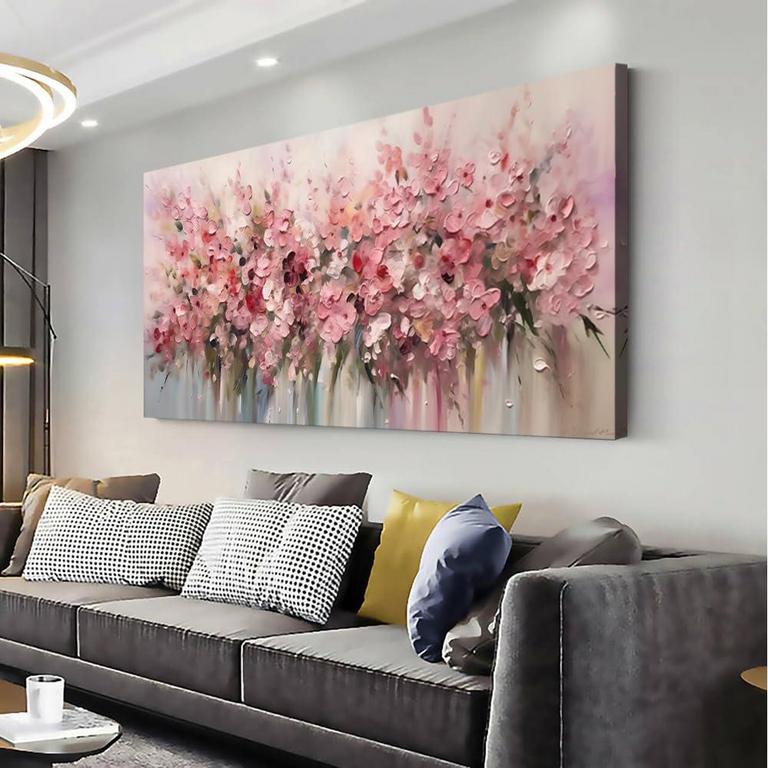 ZOMNAI PINK FLOWERS WALL ART 30IN X 60IN