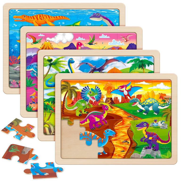 SYNARRY WOODEN DINOSAUR PUZZLES 4PK