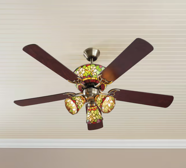 STAINED GLASS CEILING FAN 52IN