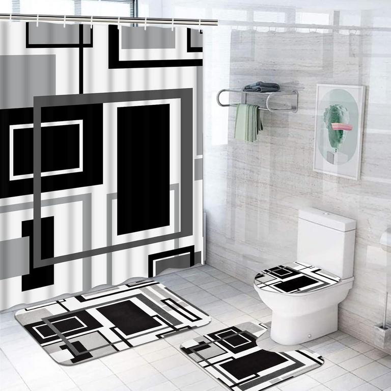 FRAMICS BLACK SHOWER CURTAIN BATHROOM SET 16PC