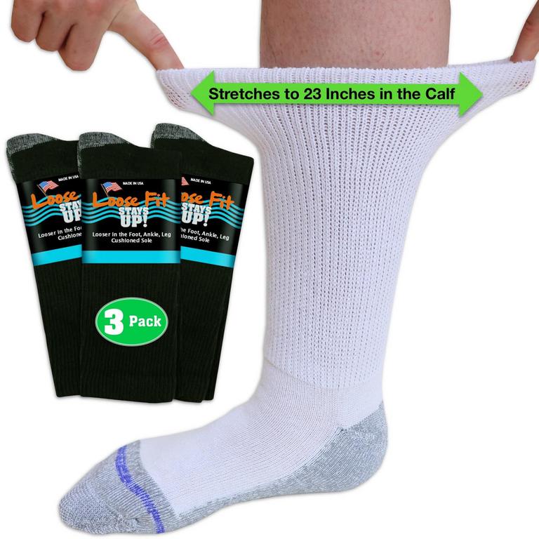 LOOSE FIT STAYS UP CREW SOCKS UNISEX M 3PK