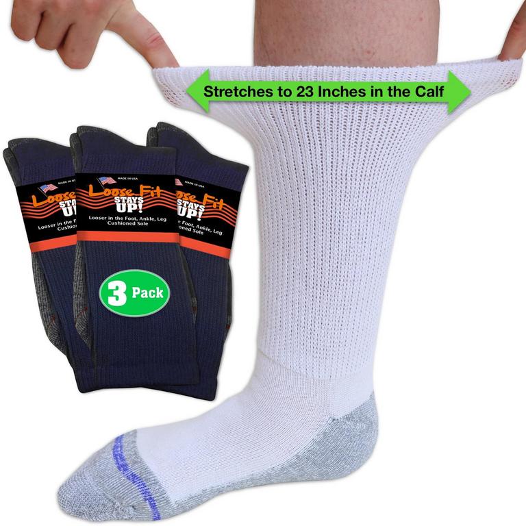 LOOSE FIT STAYS UP CREW SOCKS UNISEX M 3PK