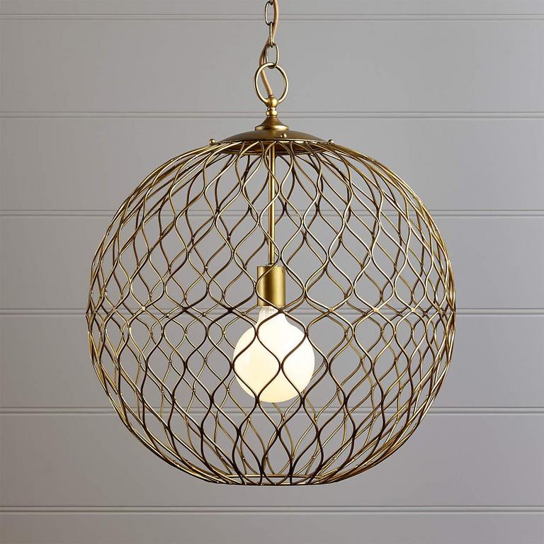 CRATE BARREL BRASS PENDANT LIGHT 21.5IN