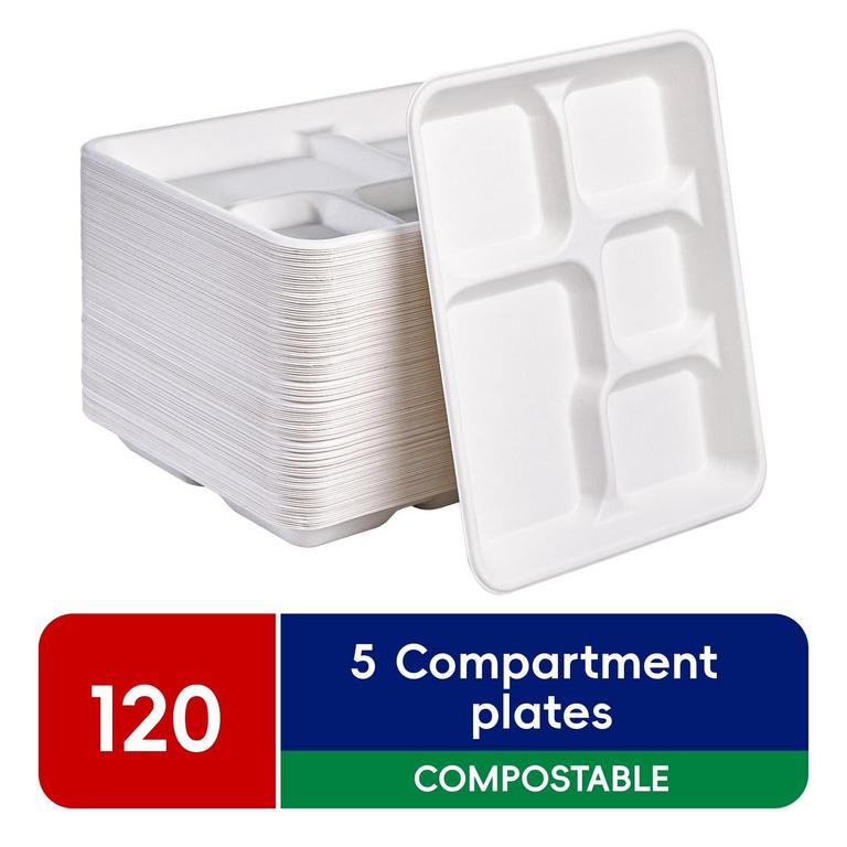 JOLLY CHEF 5-COMPARTMENT PAPER PLATES 120PK