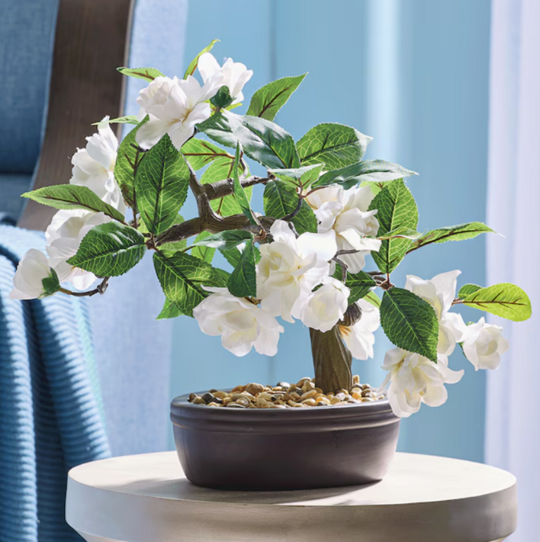 FAUX GARDENIA BONSAI IN OVAL POT 12.5IN